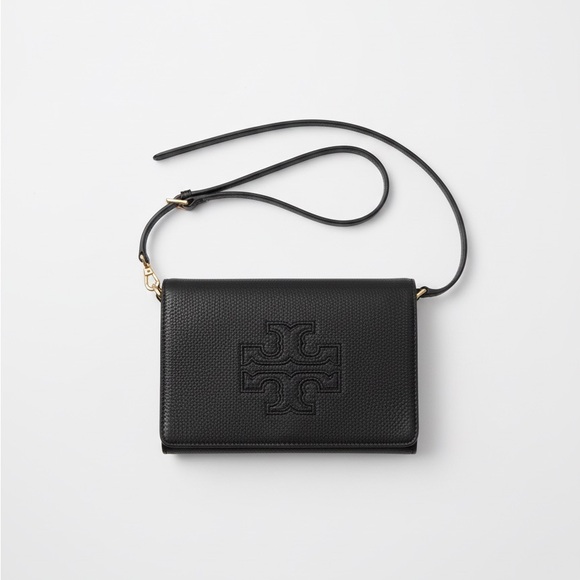 Tory Burch Britten Combo Crossbody Bag - Black Pebbled Leather - Gold Hardware - Picture 4 of 11